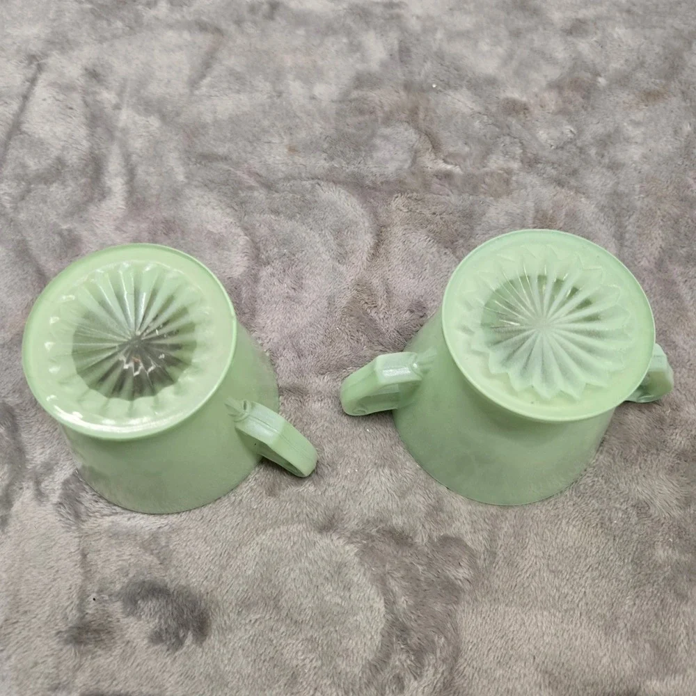 Vintage Jadeite Glass Creamer and Sugar Bowl Set Green Starburst Base 2 Piece